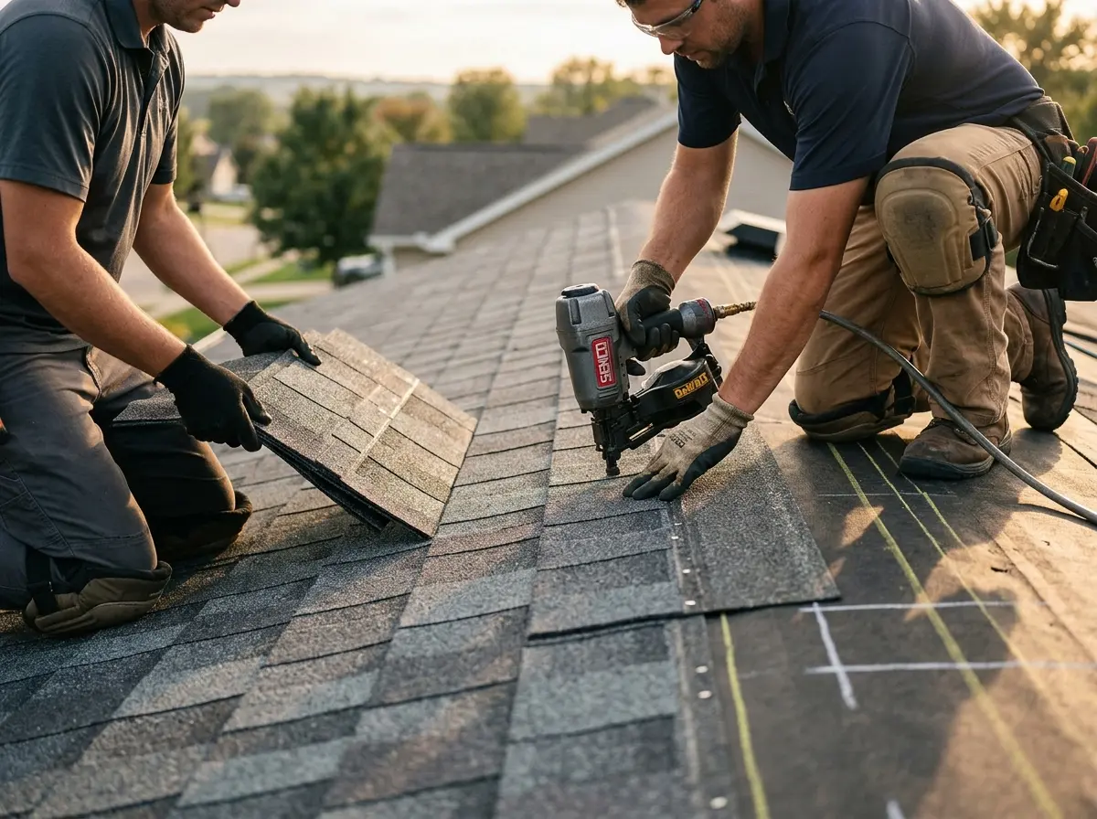 Professional roofer working on a residential roof in Deptford